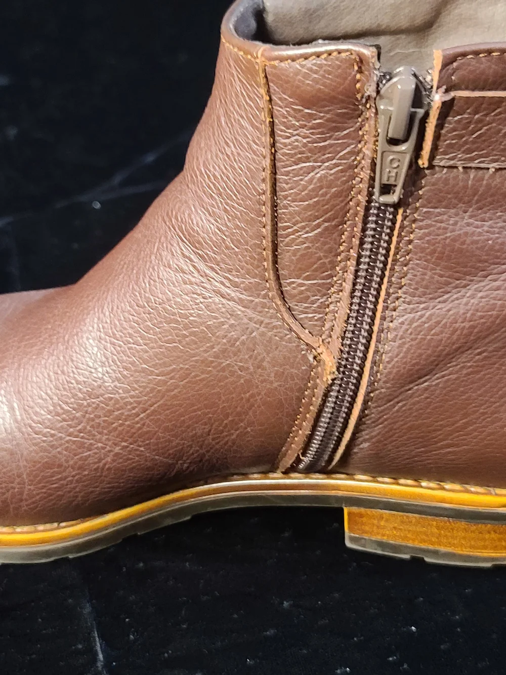 Brown Leather Ankle Booties with Side Elastic Panel